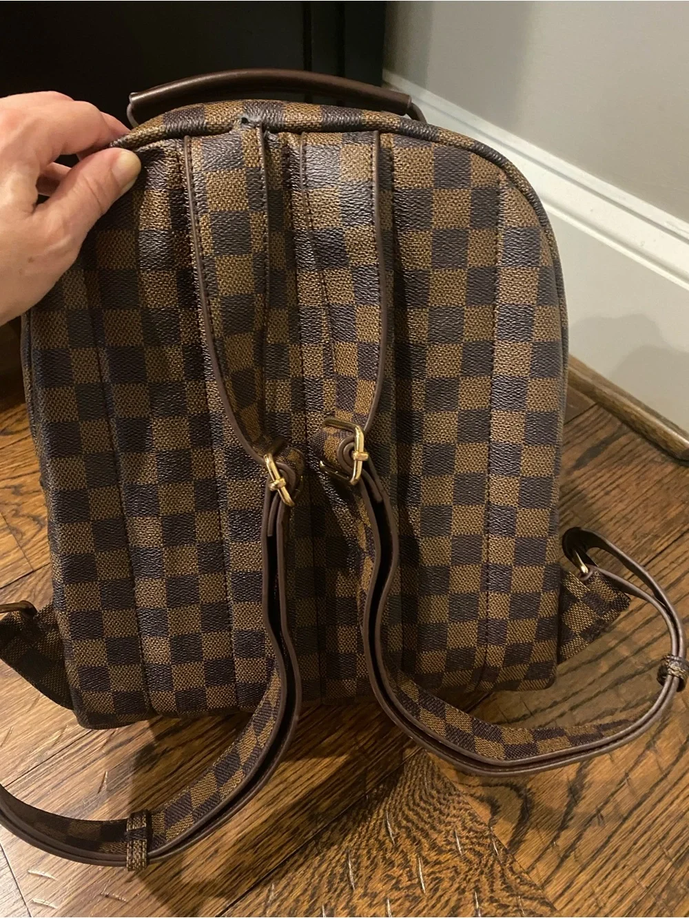 Daisy Rose- Brown Checkered faux leather  Backpack